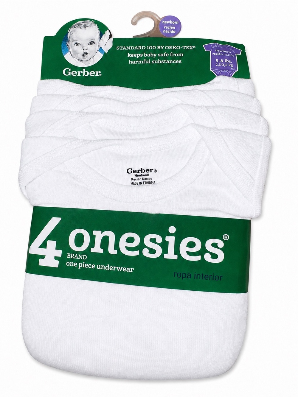 Gerber White 4-Pack Newborn Onesies - White